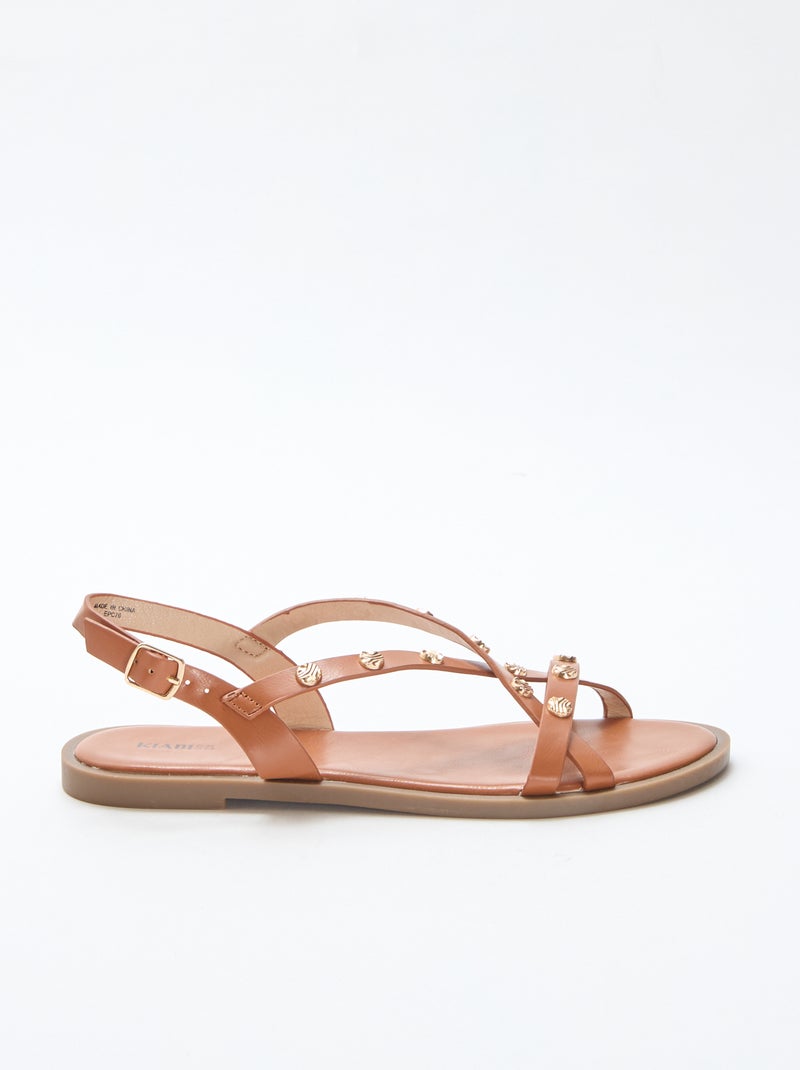 Instappers met bandjes en glanzende studs Bruin - Kiabi