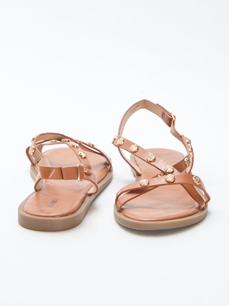 Instappers met bandjes en glanzende studs Bruin - Kiabi
