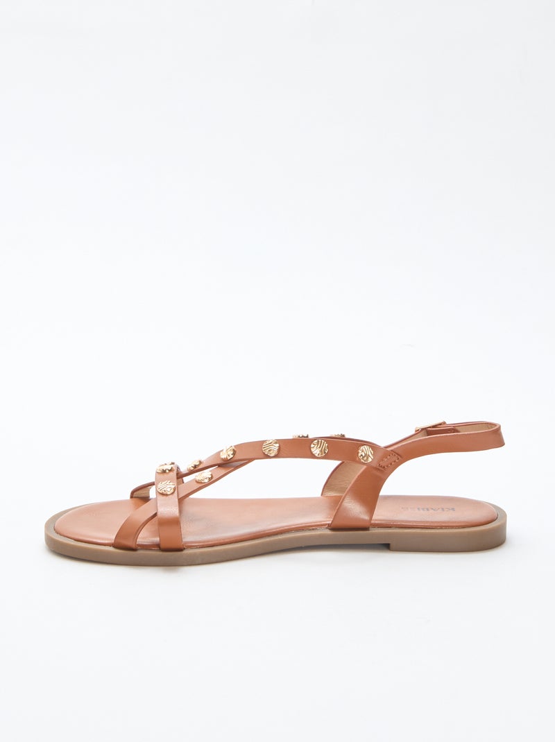 Instappers met bandjes en glanzende studs Bruin - Kiabi