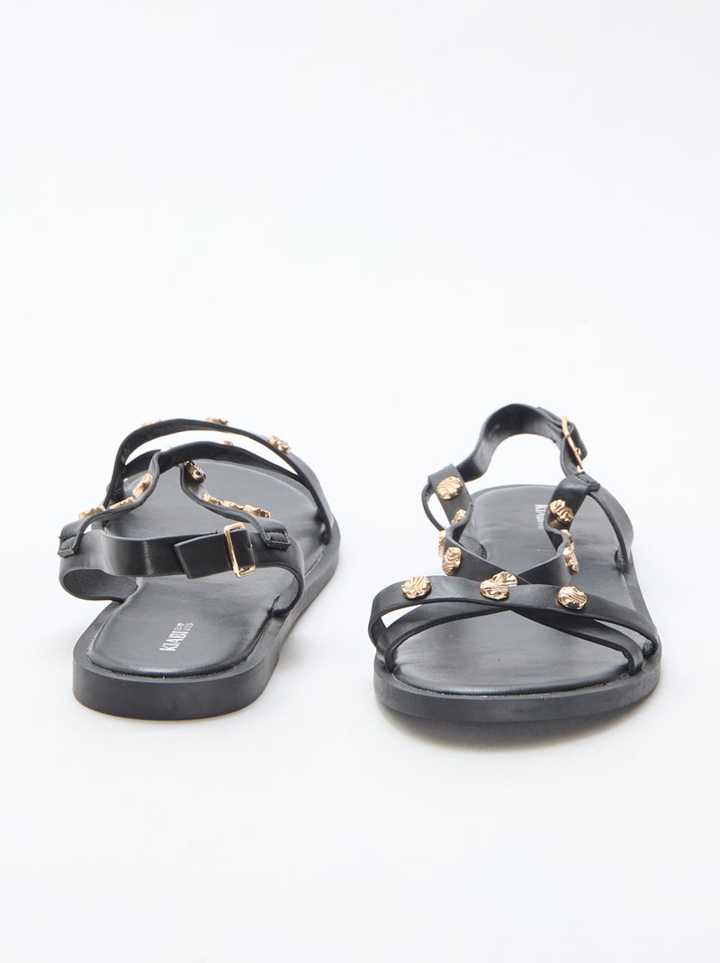 Instappers met bandjes en glanzende studs Zwart - Kiabi