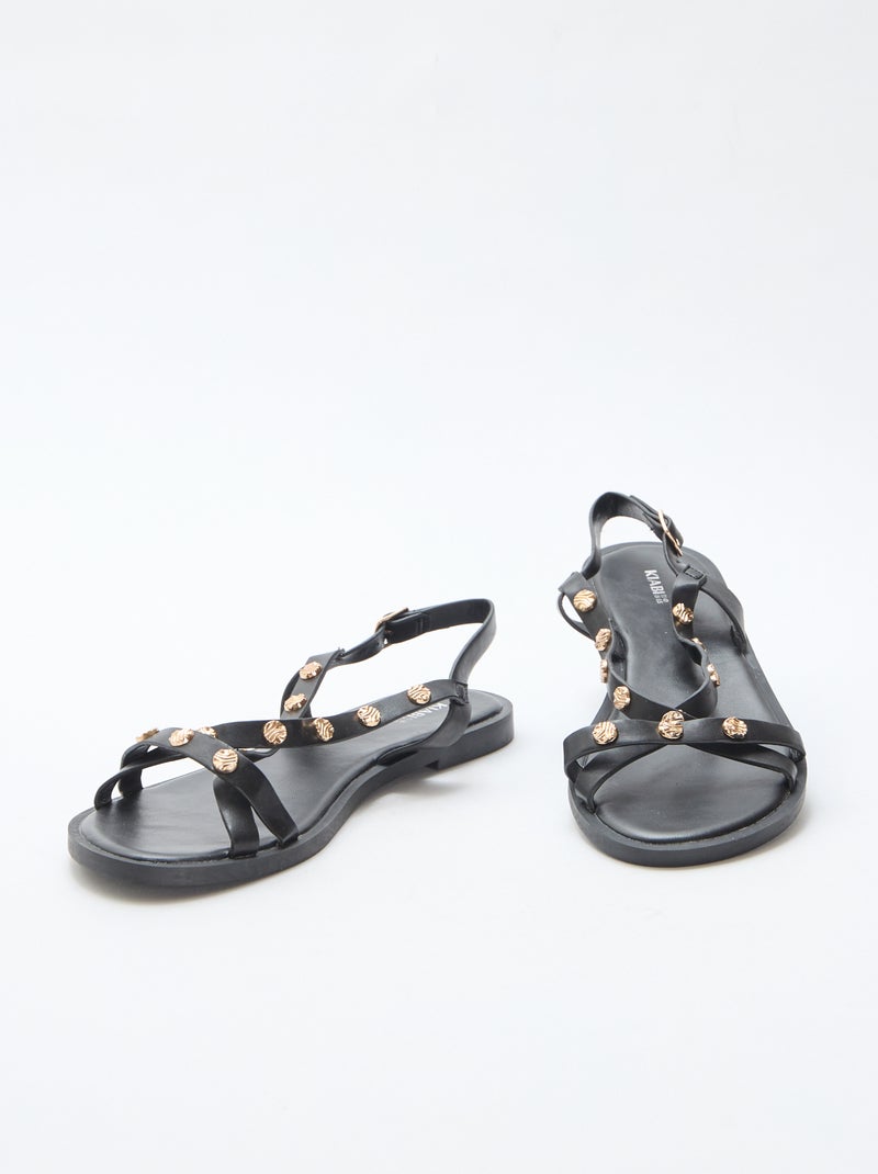 Instappers met bandjes en glanzende studs Zwart - Kiabi