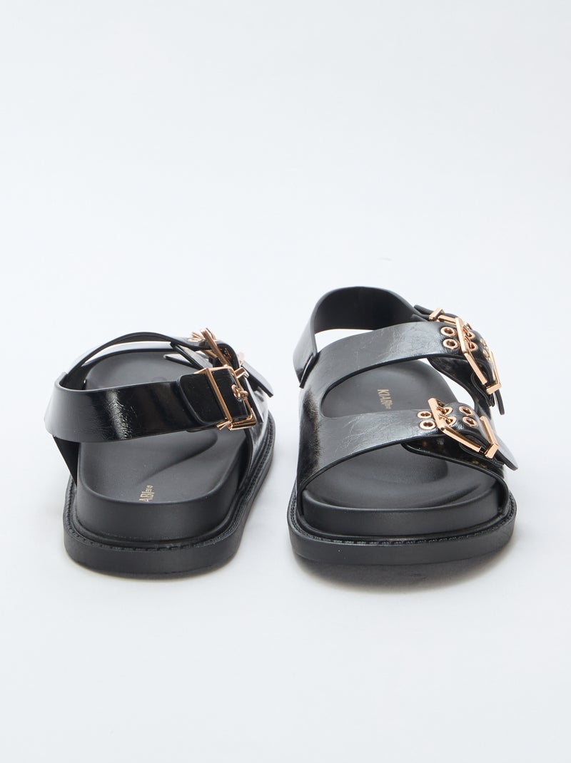 Instappers van imitatieleer met 3 verstelbare riempjes Zwart - Kiabi