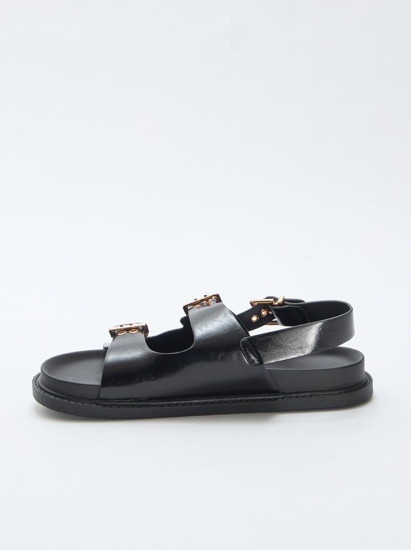 Instappers van imitatieleer met 3 verstelbare riempjes Zwart - Kiabi