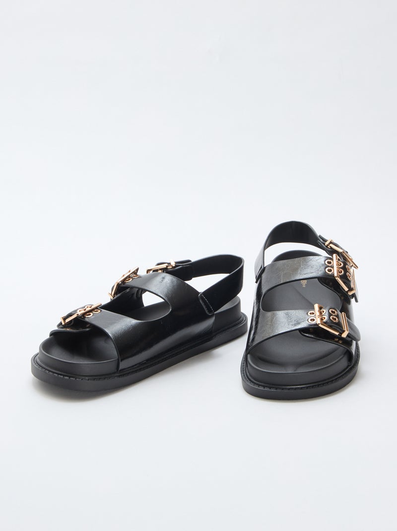 Instappers van imitatieleer met 3 verstelbare riempjes Zwart - Kiabi