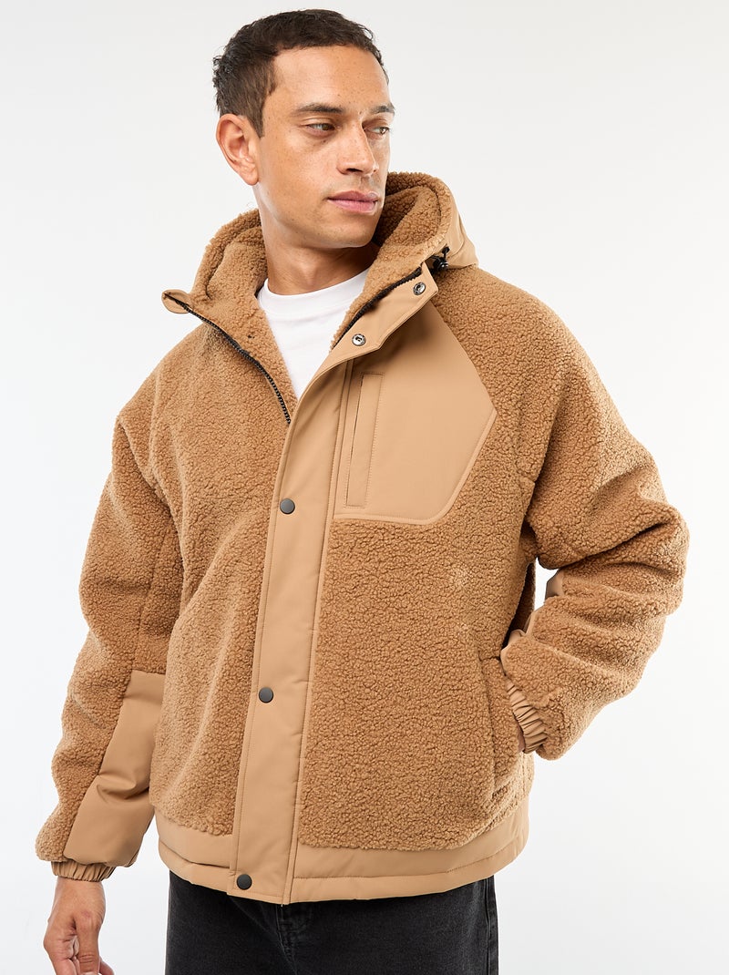 Jack met capuchon en imitatieschapenvacht Biege - Kiabi