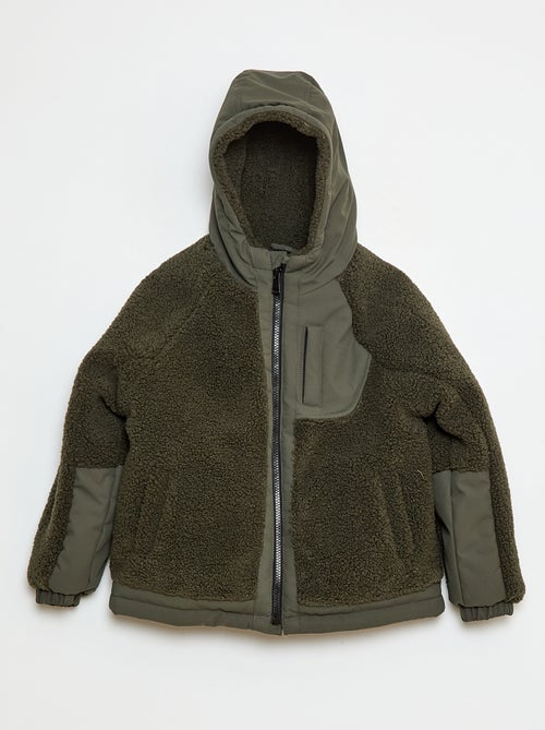 Jack met capuchon van twee soorten stof met imitatieschapenvacht - Kiabi