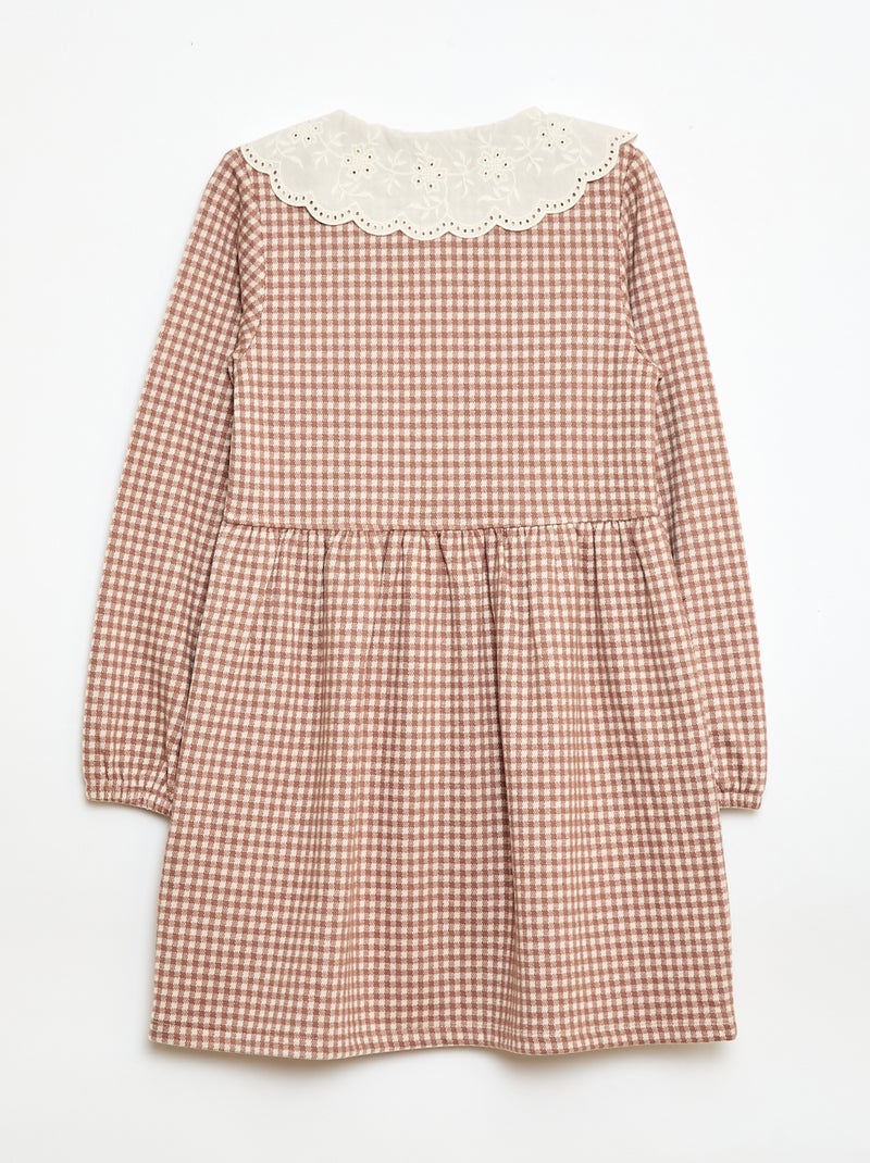 Jacquard gebreide jurk met puntkraag Biege - Kiabi