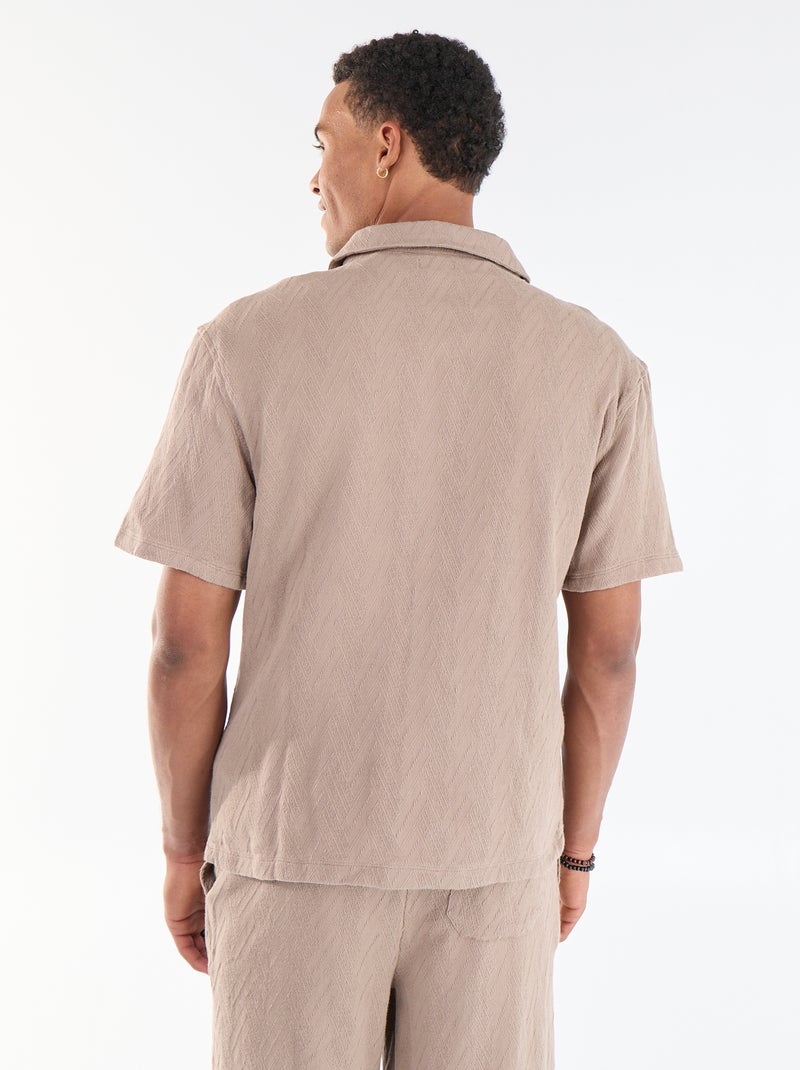 Jacquard overhemd met korte mouwen Biege - Kiabi