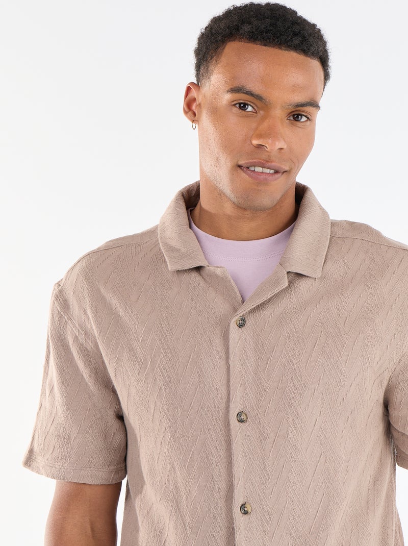 Jacquard overhemd met korte mouwen Biege - Kiabi