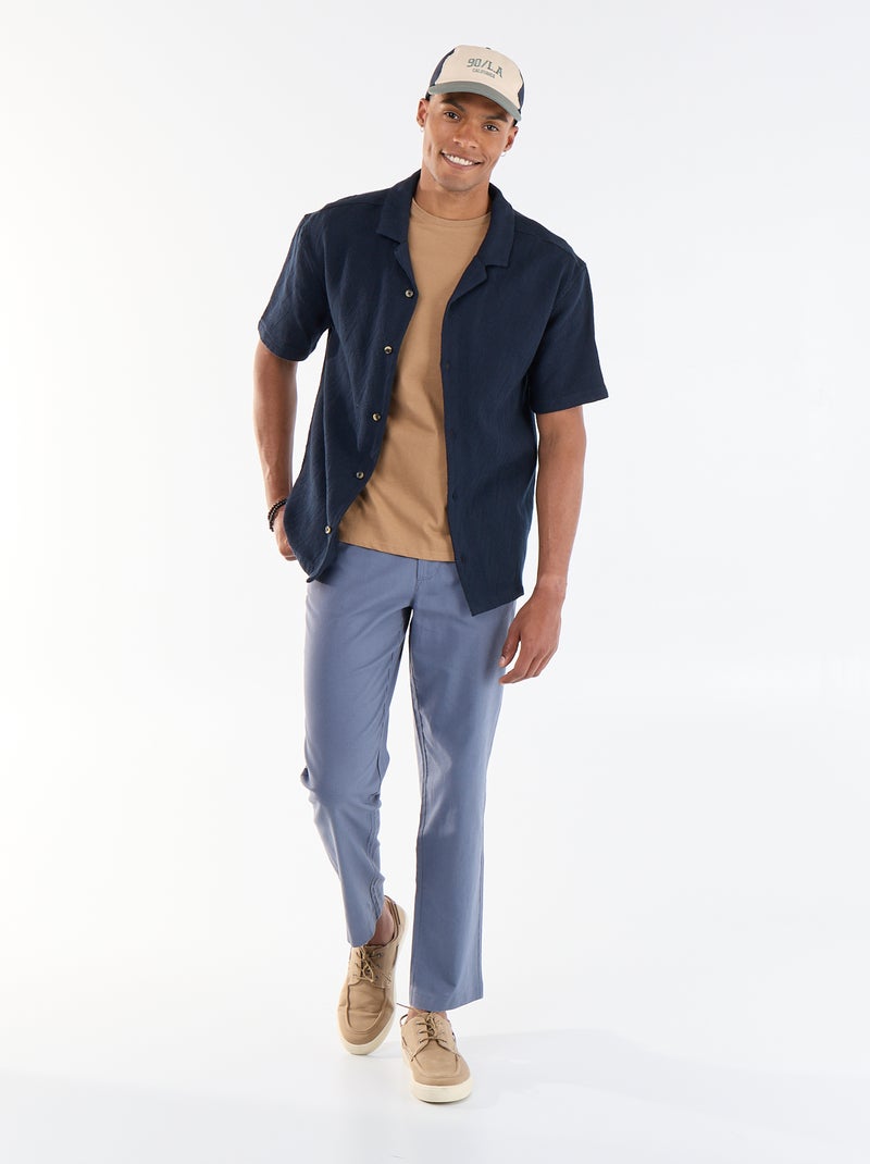 Jacquard overhemd met korte mouwen Blauw - Kiabi