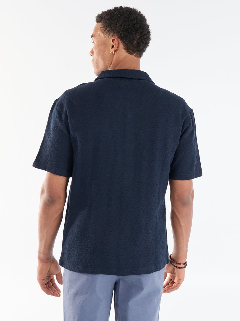 Jacquard overhemd met korte mouwen Blauw - Kiabi