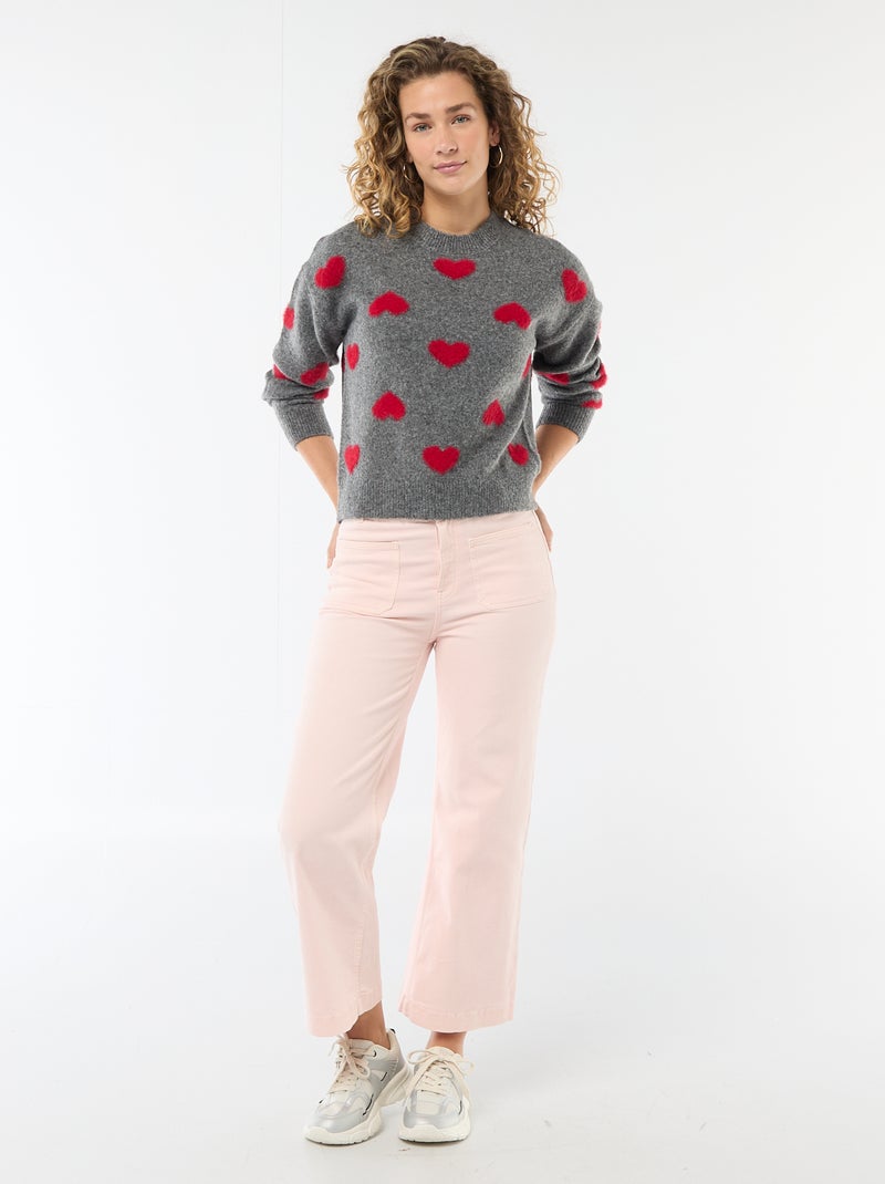 Jacquard trui met hartjes Grijs - Kiabi
