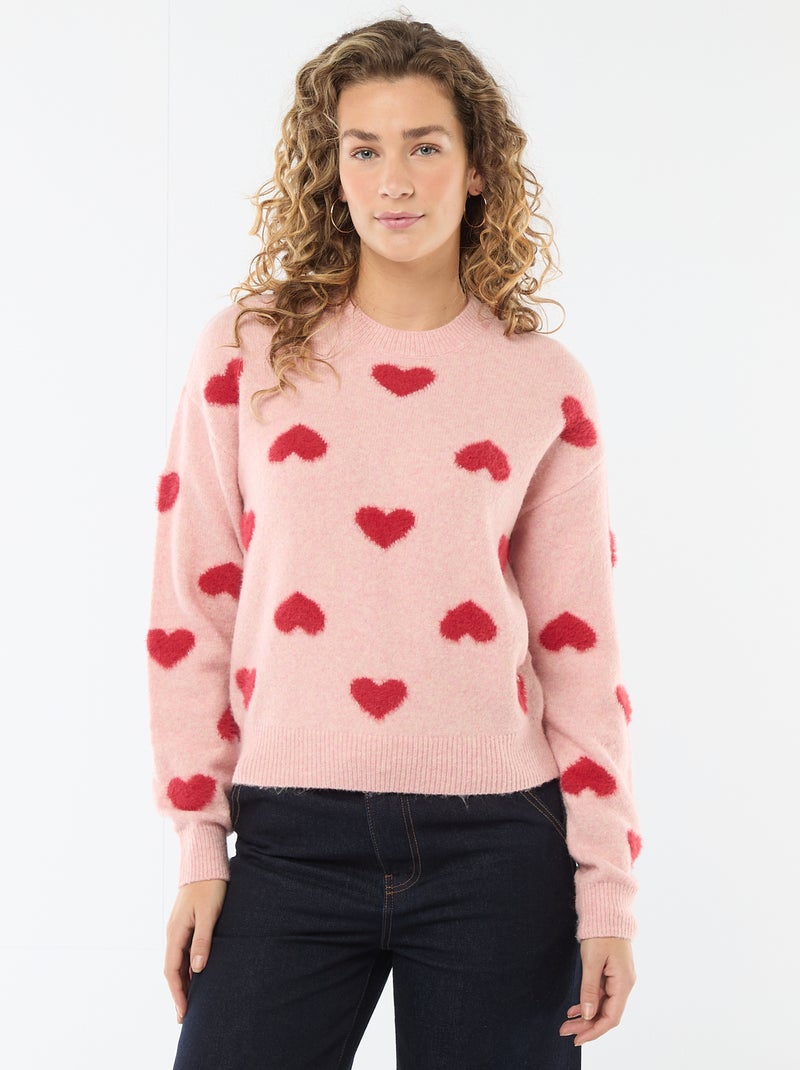 Jacquard trui met hartjes Rose - Kiabi