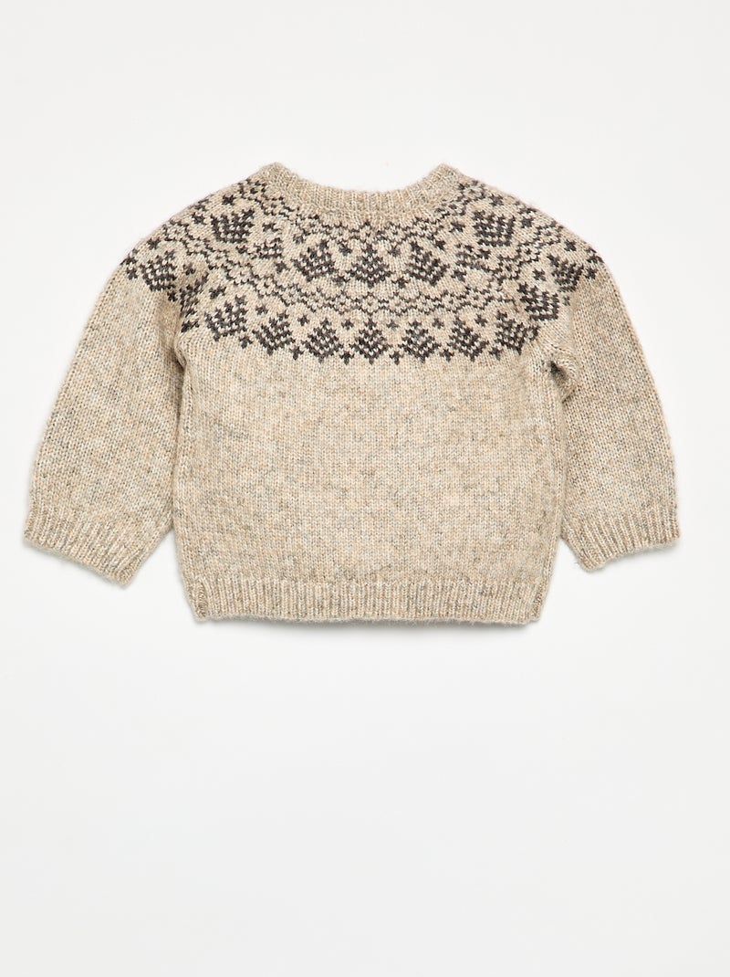Jacquard trui met knoopsluiting bij de armsgaten Biege - Kiabi