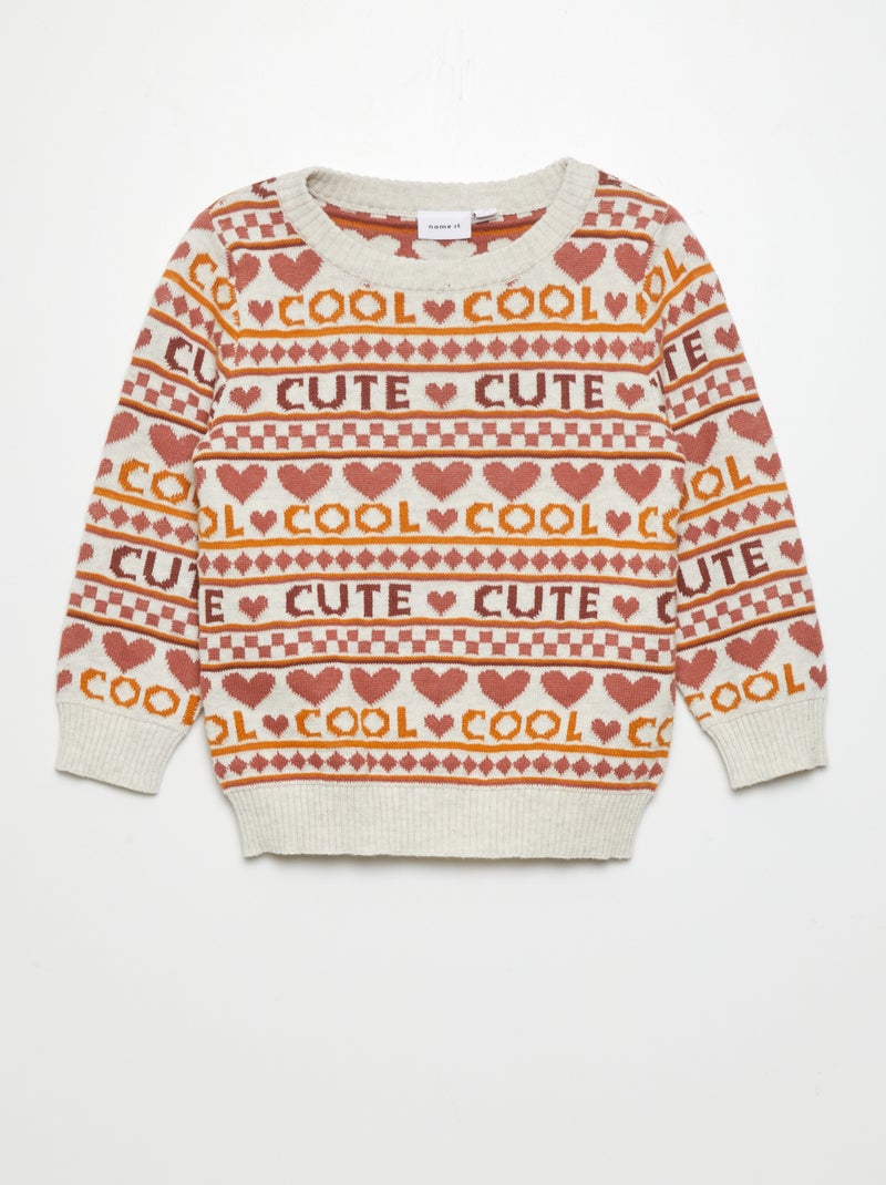 Jacquard trui met opschrift 'cute' BIEGE - Kiabi