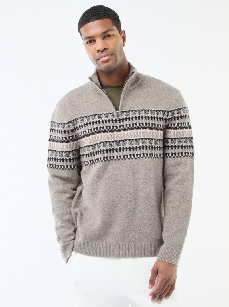 Jacquard trui met opstaande kraag Biege - Kiabi