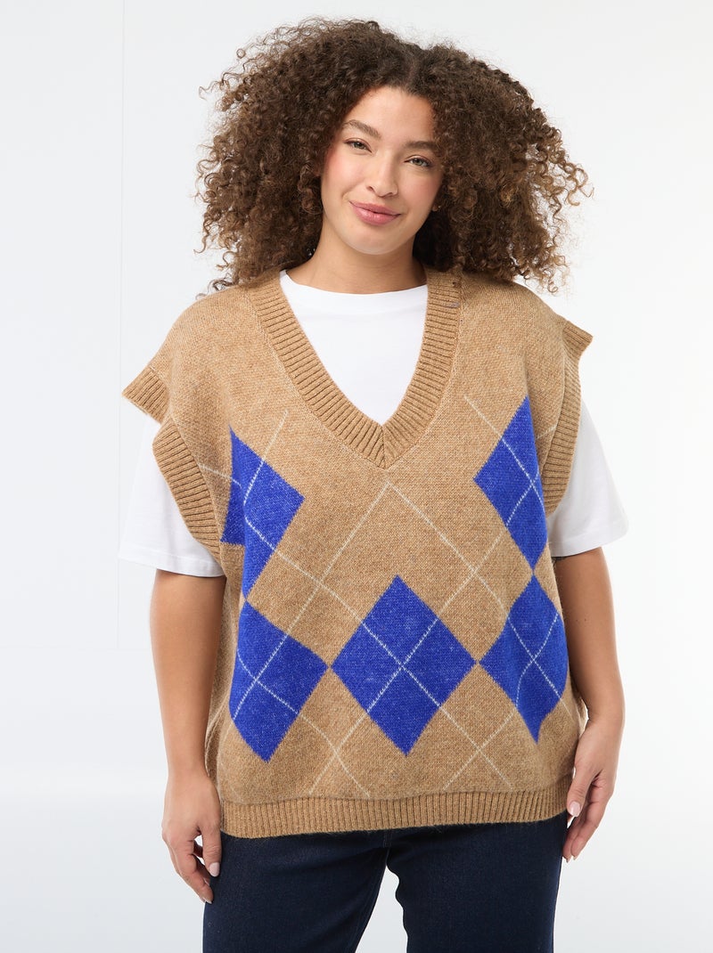 Jacquard trui zonder mouwen Biege - Kiabi