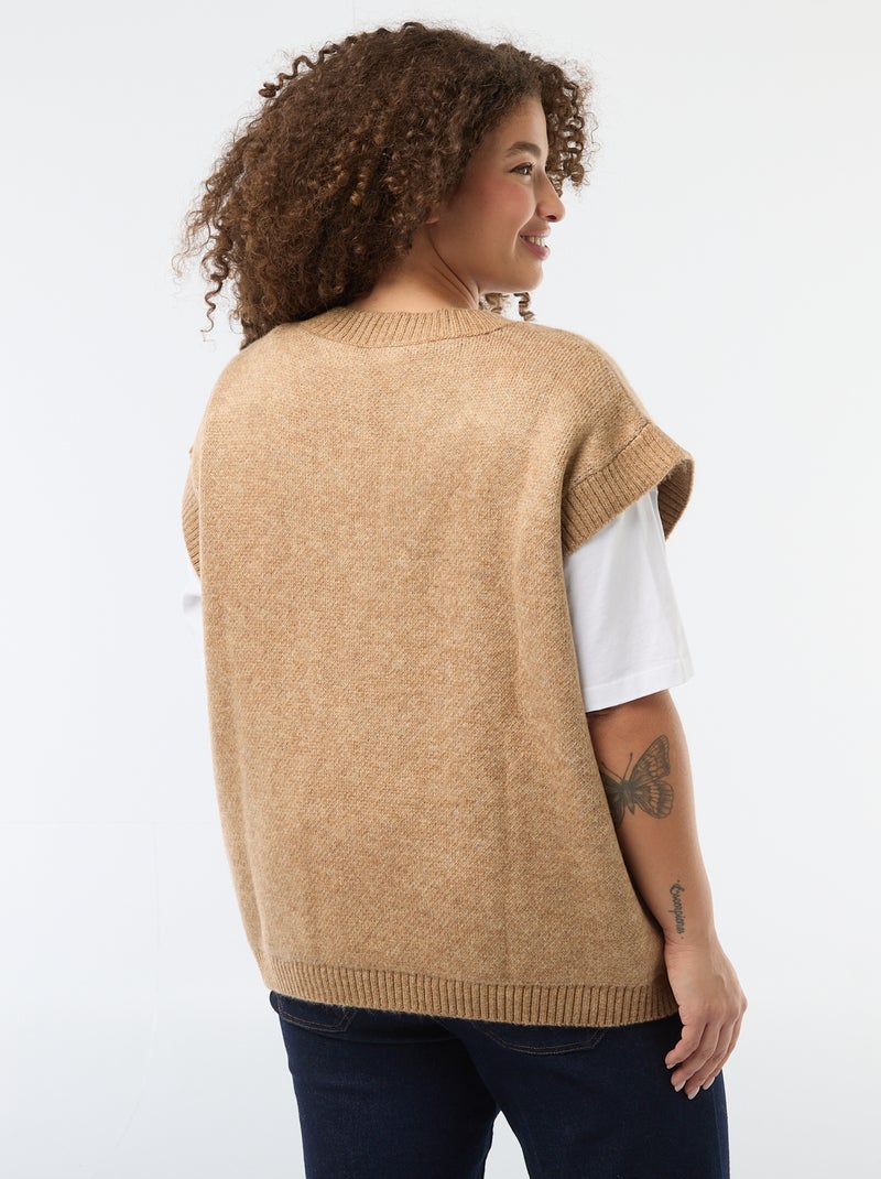 Jacquard trui zonder mouwen Biege - Kiabi