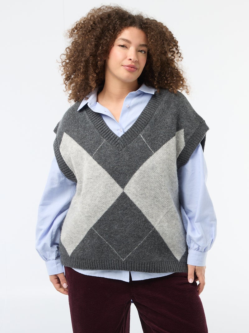 Jacquard trui zonder mouwen Blauw - Kiabi