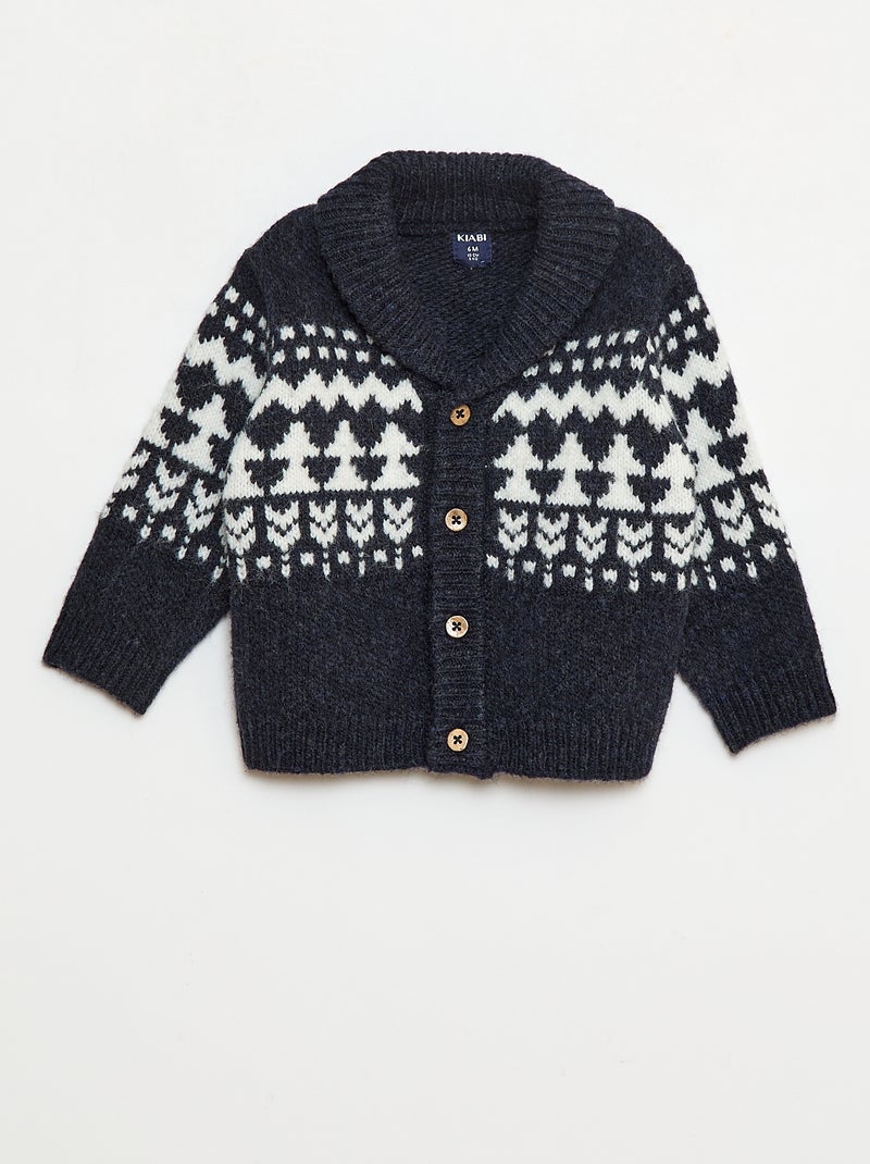 Jaquardvest met sjaalkraag Blauw - Kiabi