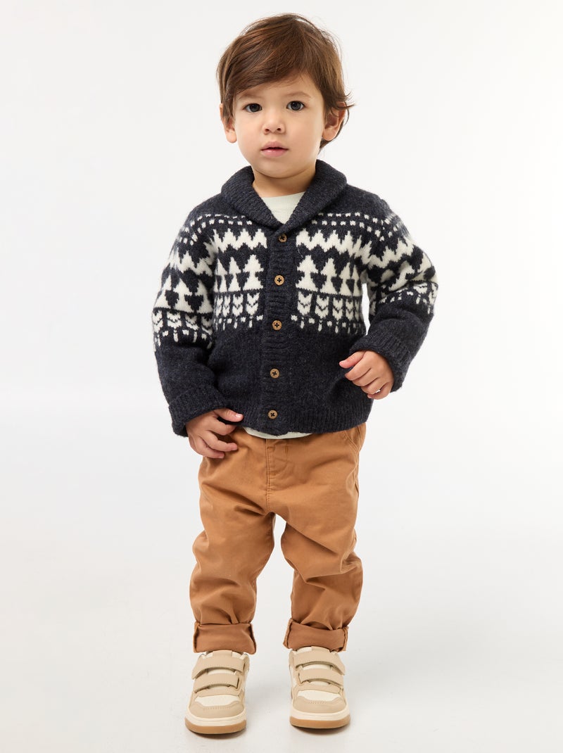 Jaquardvest met sjaalkraag Blauw - Kiabi