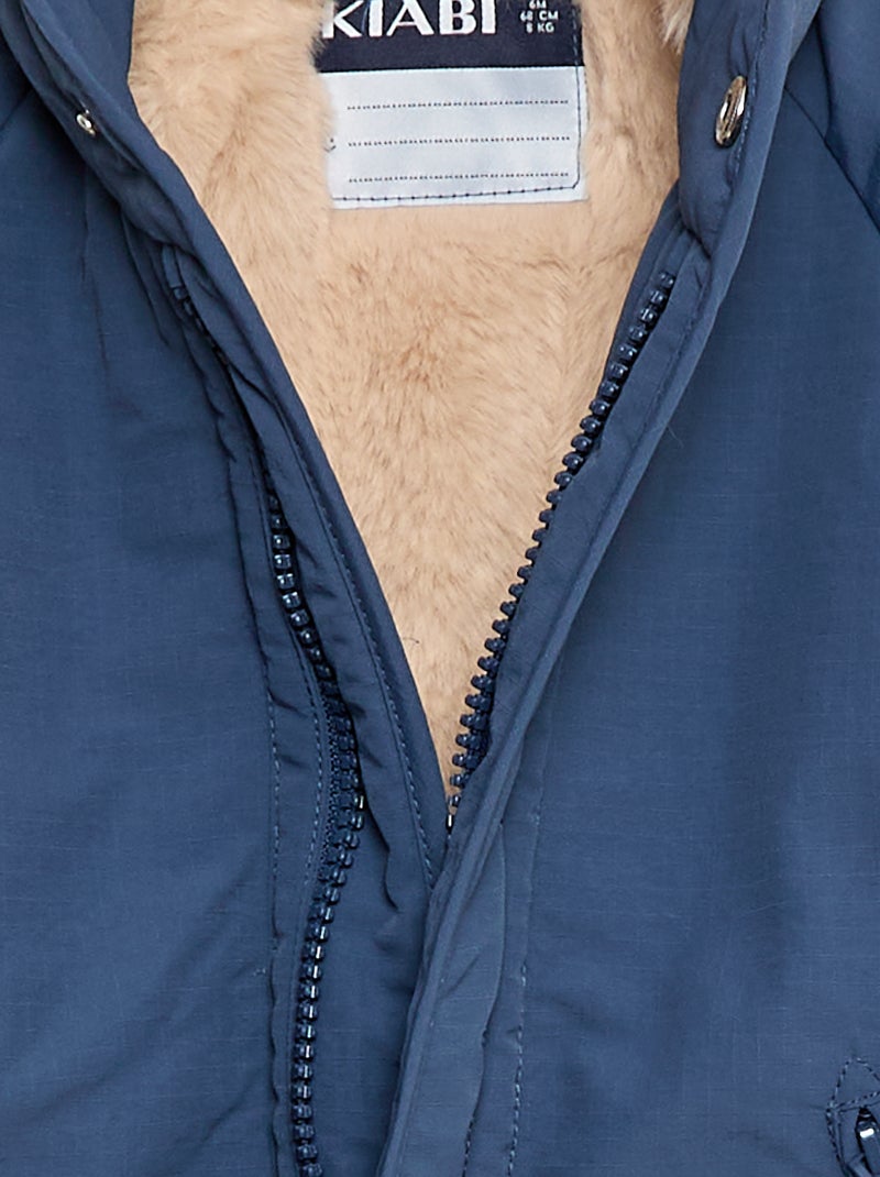 Jas met capuchon met voering van imitatiebont Blauw - Kiabi