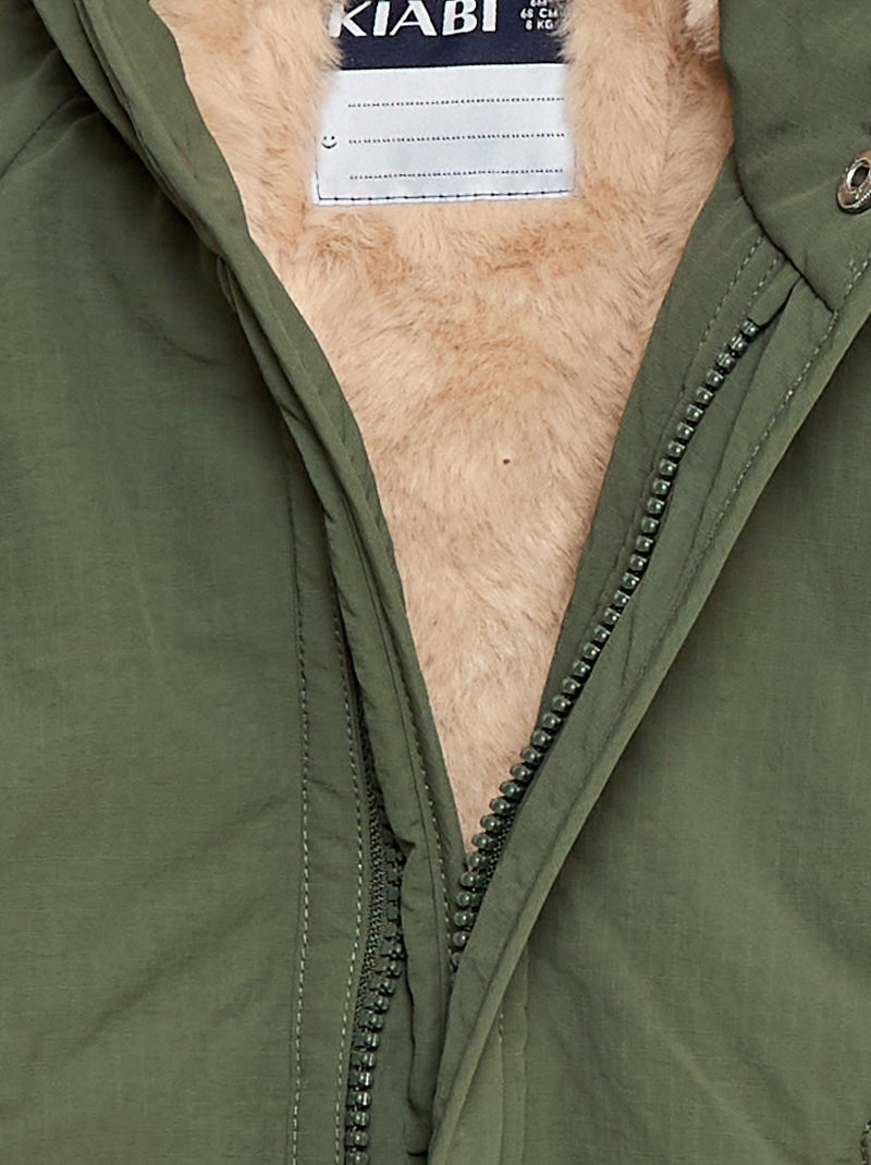 Jas met capuchon met voering van imitatiebont Groen - Kiabi