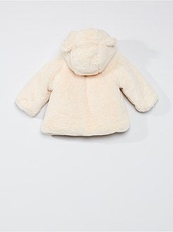 Jas van imitatiebont met capuchon met oortjes - Kiabi