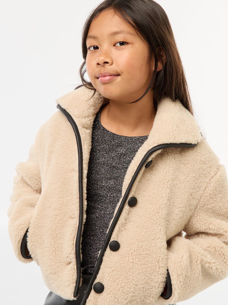 Jas van imitatiebont met drukknoopsluiting Biege - Kiabi