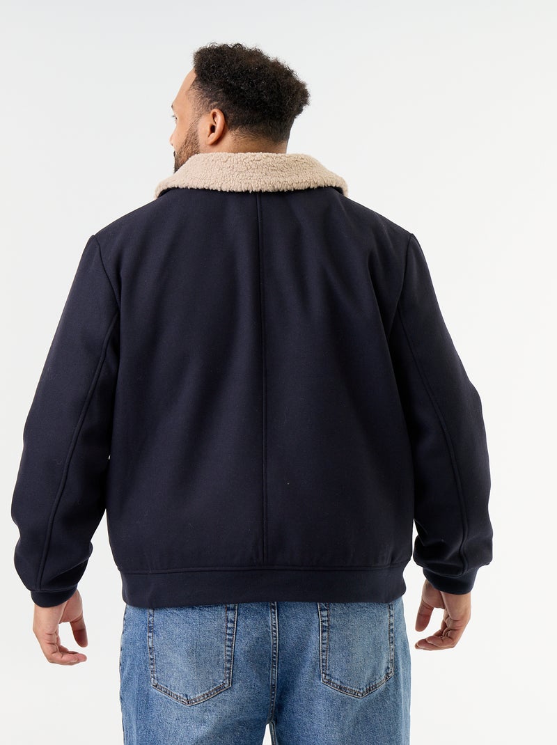 Jas van imitatiewol met kraag met schapenvachteffect Blauw - Kiabi