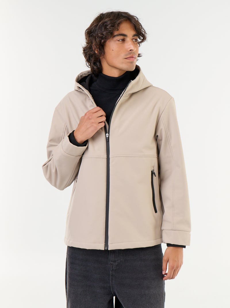 Jas van neopreen met capuchon en microfleece voering Biege - Kiabi