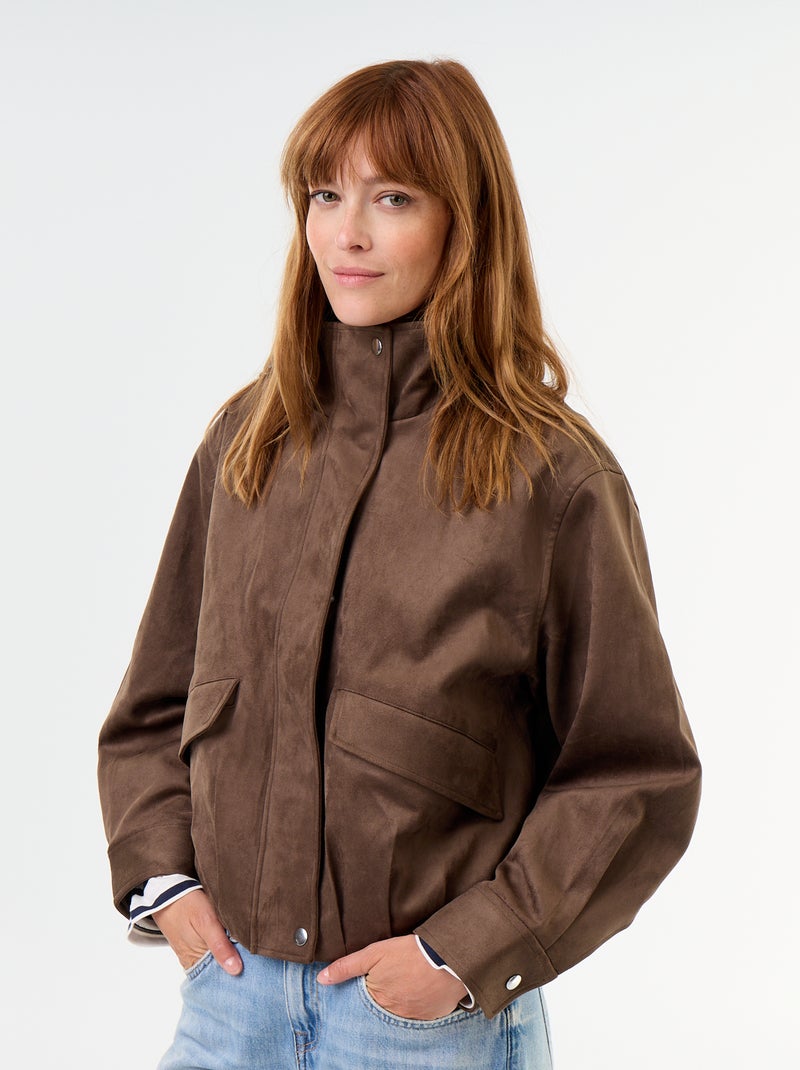 Jas van suède met rits Bruin - Kiabi