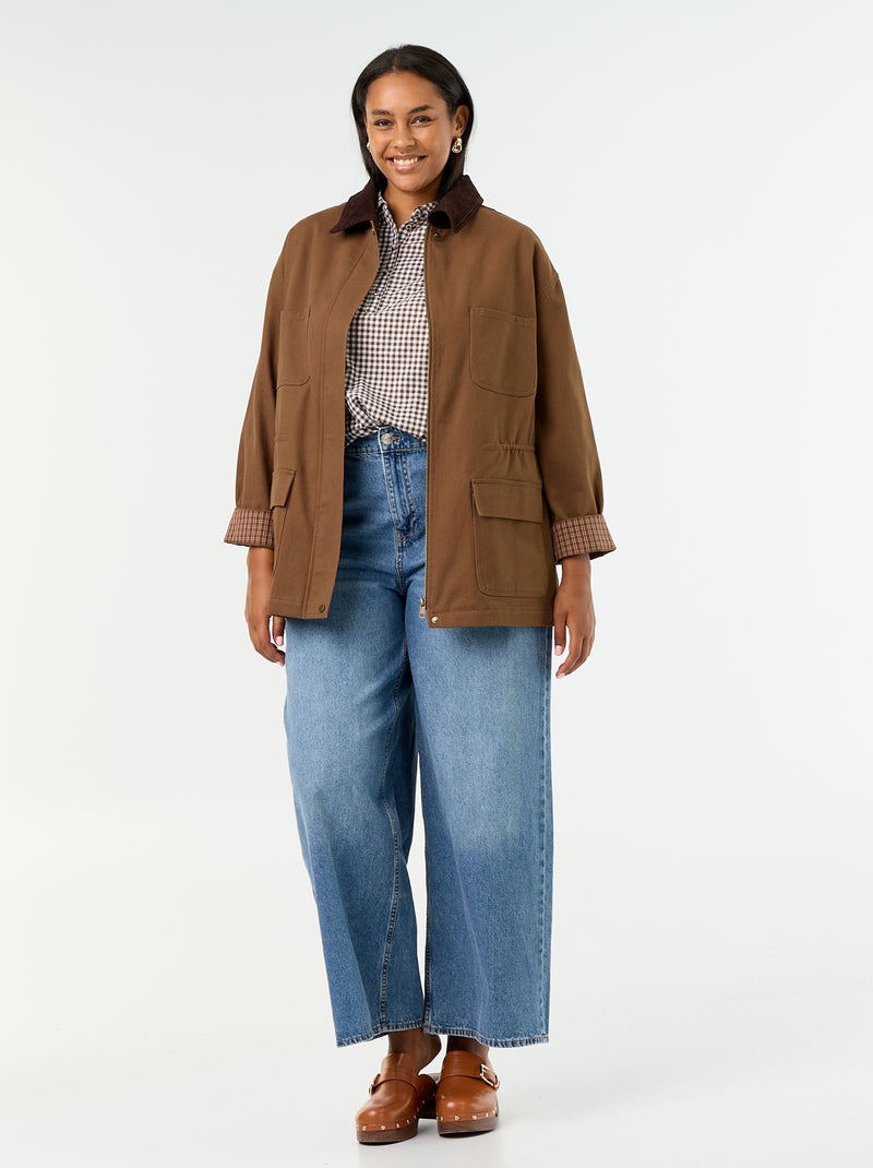 Jas van twill met ribfluwelen kraag Bruin - Kiabi