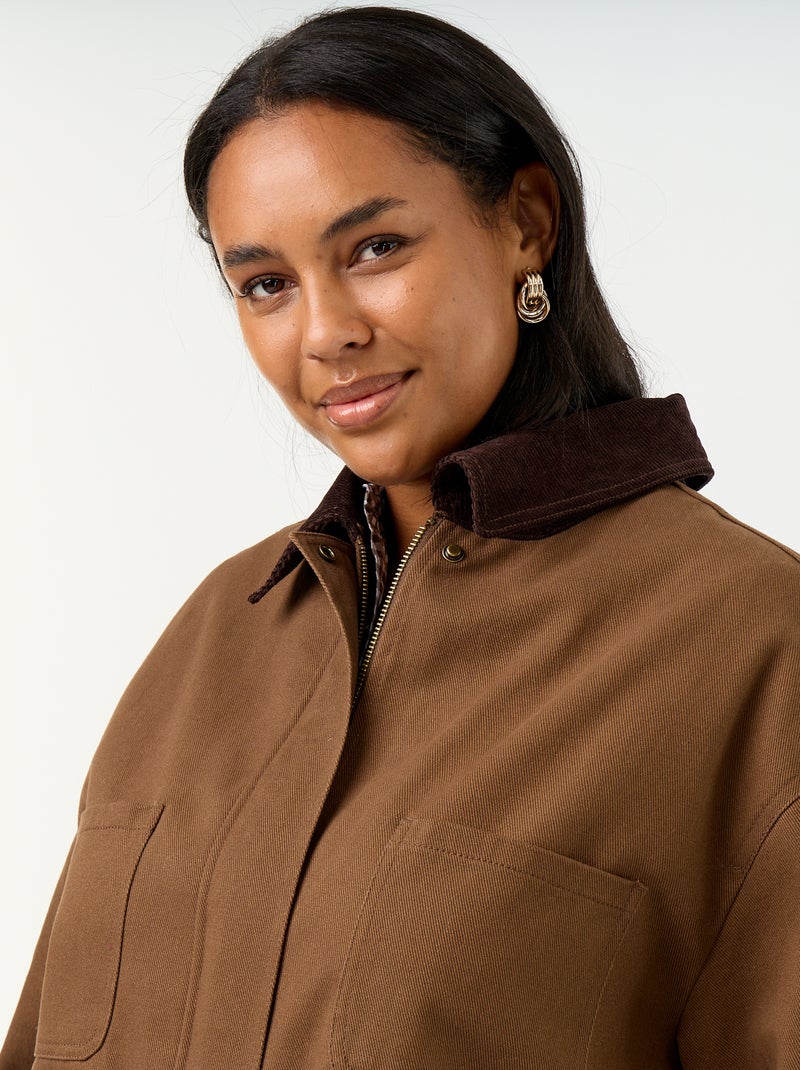 Jas van twill met ribfluwelen kraag Bruin - Kiabi