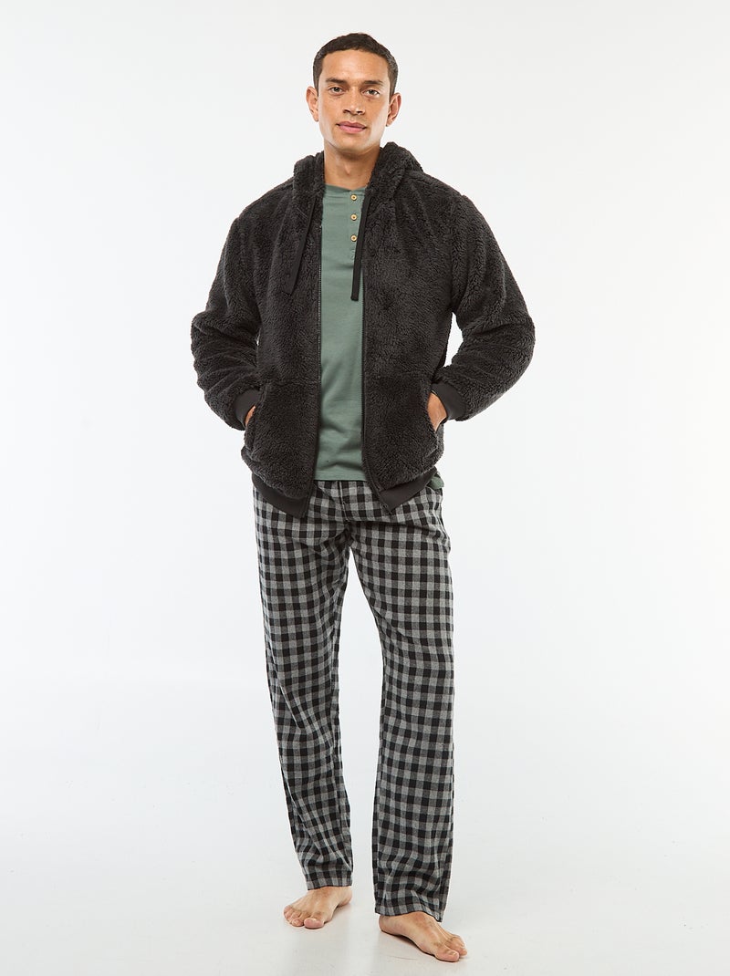 Jasje van badstoftricot met capuchon en rits Zwart - Kiabi