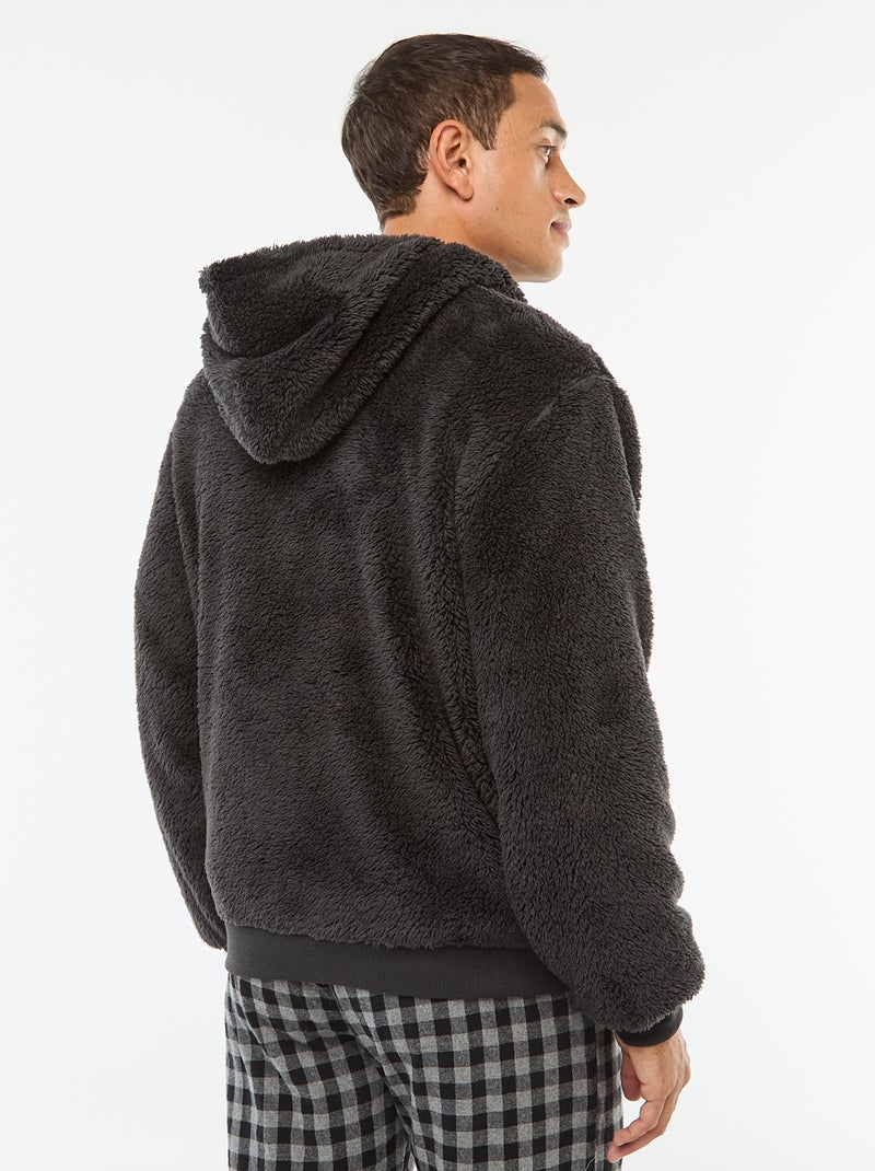 Jasje van badstoftricot met capuchon en rits Zwart - Kiabi