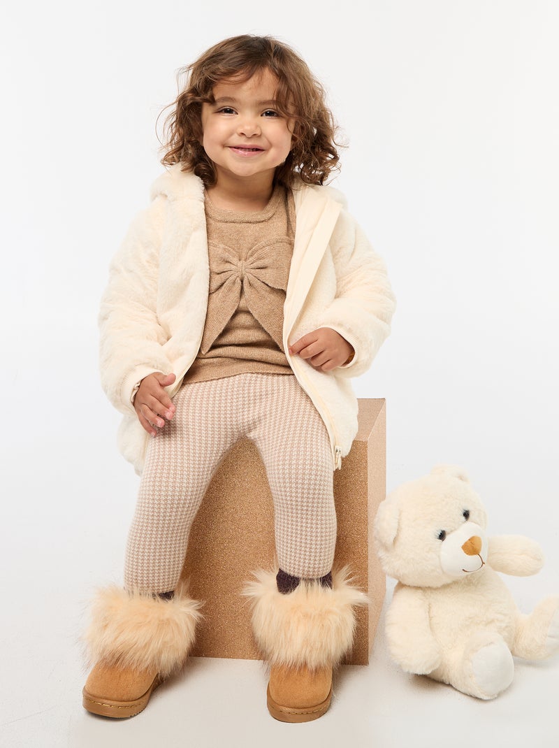 Jasje van imitatiebont met capuchon Wit - Kiabi