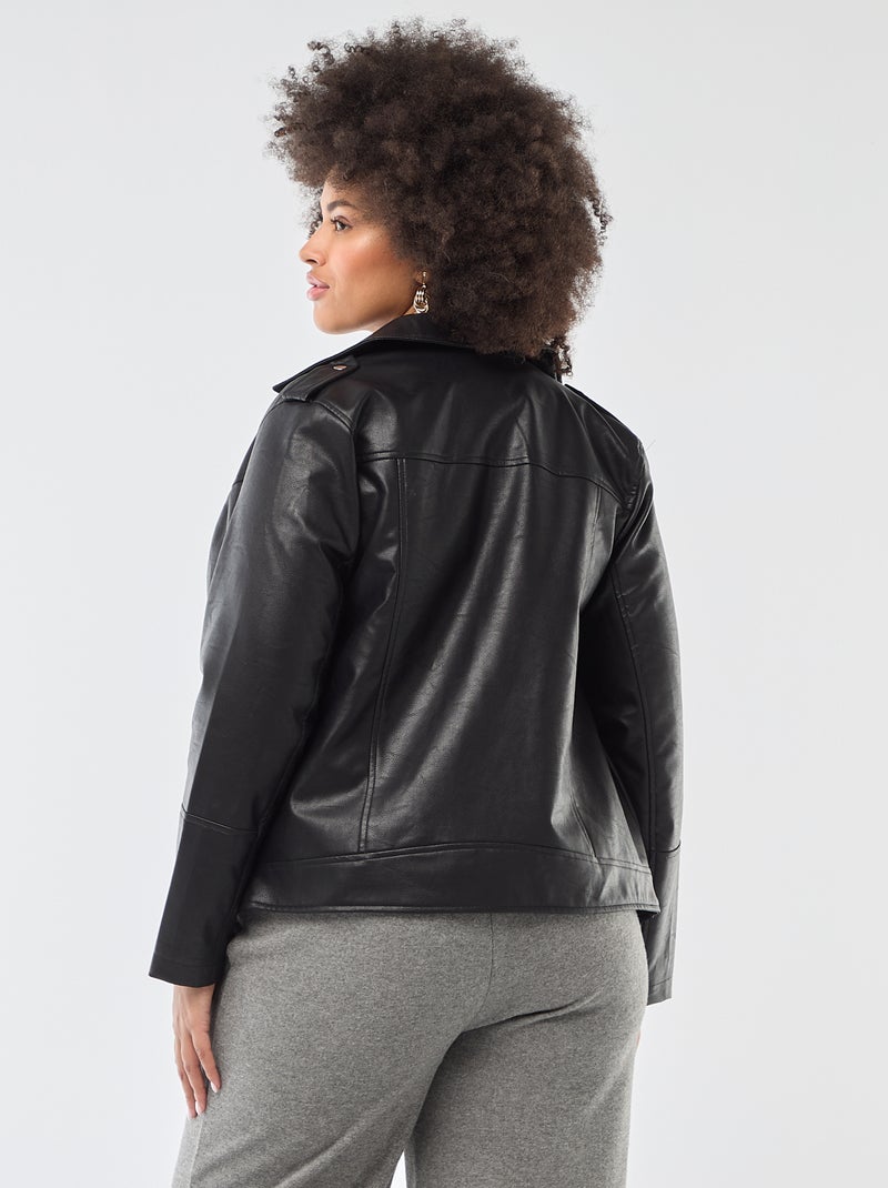 Jasje van imitatieleer met reverskraag zwart - Kiabi