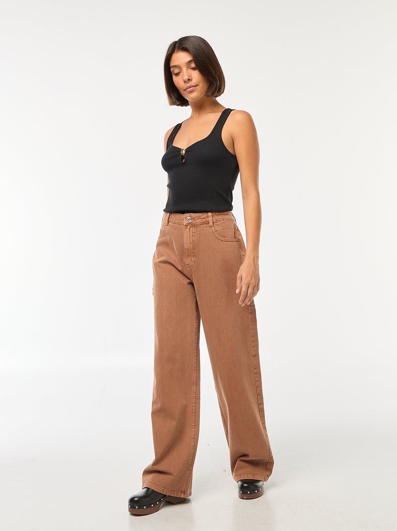 Jeans met brede pijpen en hoge taille Bruin - Kiabi