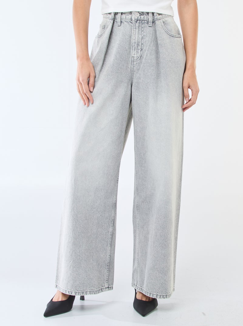 Jeans met brede pijpen en hoge taille Grijs - Kiabi