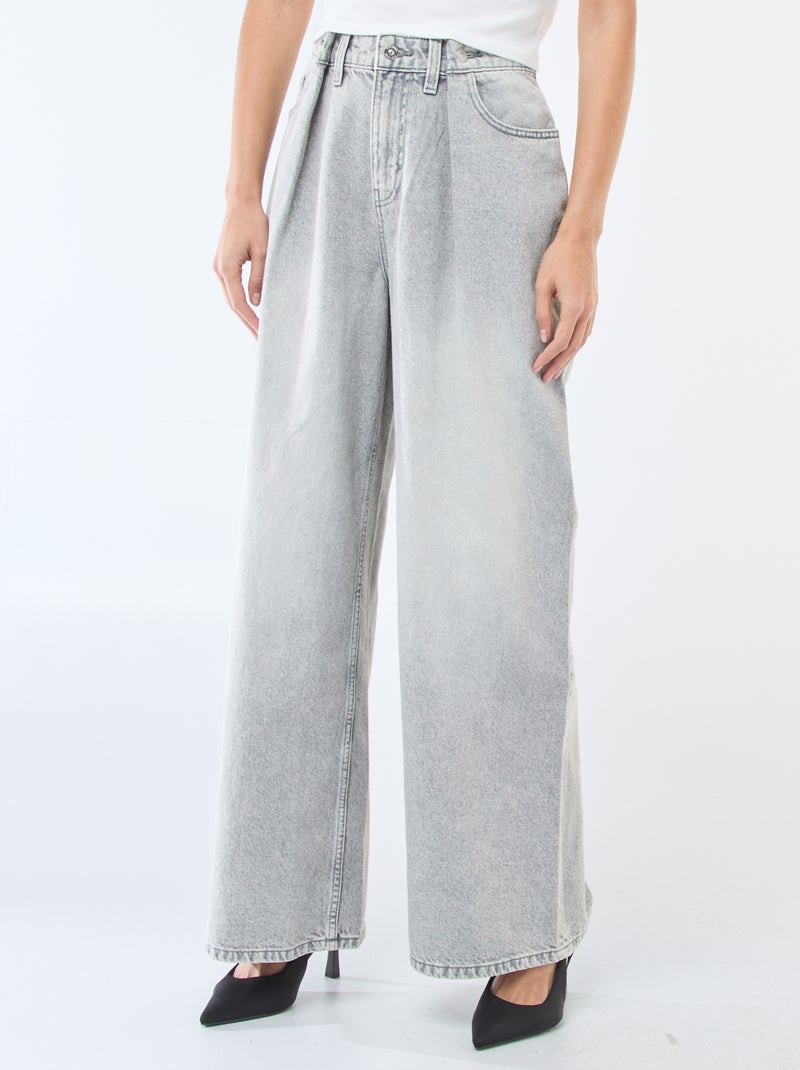 Jeans met brede pijpen en hoge taille Grijs - Kiabi