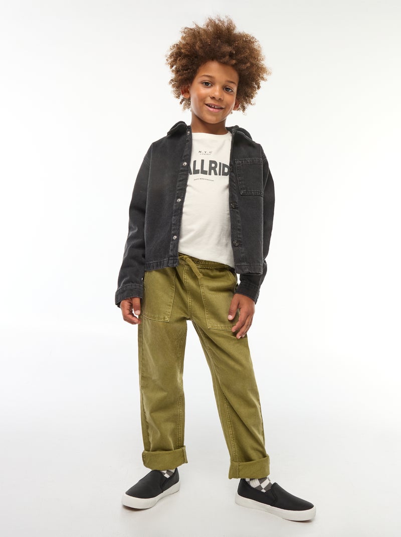 Jeans met elastische tailleband Kaki - Kiabi