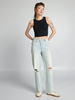 Jeans met hoge taille en destroy-effect