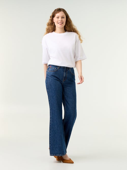 Jeans met hoge taille en flare fit met 'hartjes' borduursels - Kiabi