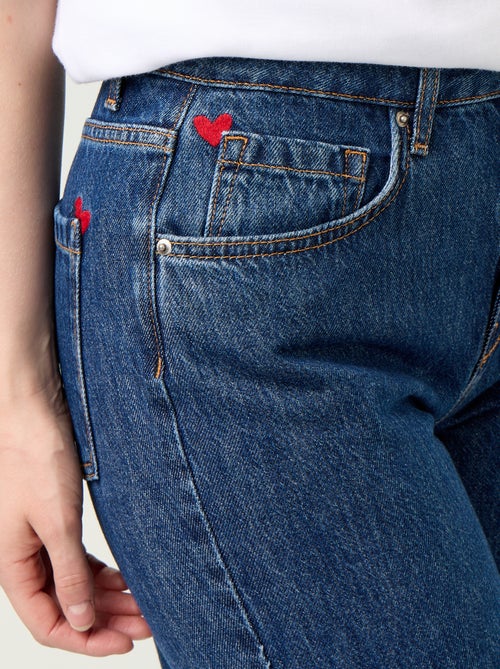 Jeans met hoge taille en flare fit met 'hartjes' borduursels - Kiabi