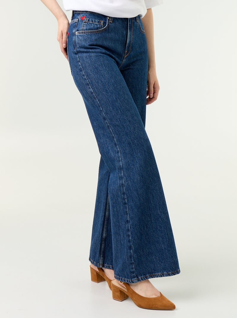 Jeans met hoge taille en flare fit met 'hartjes' borduursels Blauw - Kiabi