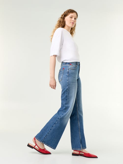 Jeans met hoge taille en flare fit met 'hartjes' borduursels - Kiabi