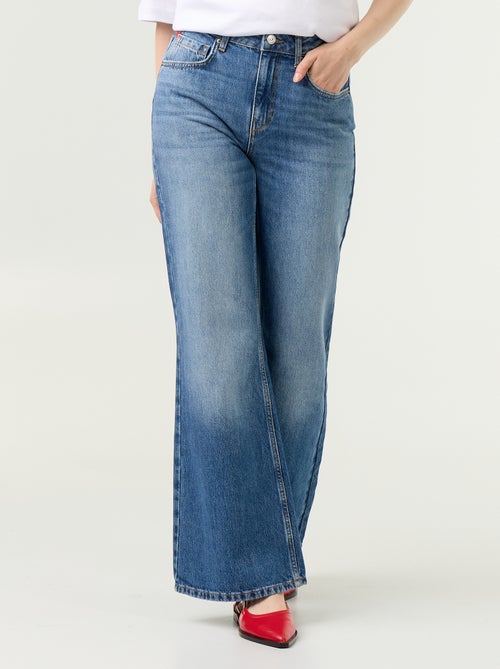 Jeans met hoge taille en flare fit met 'hartjes' borduursels - Kiabi