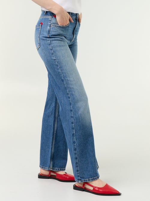 Jeans met hoge taille en flare fit met 'hartjes' borduursels - Kiabi