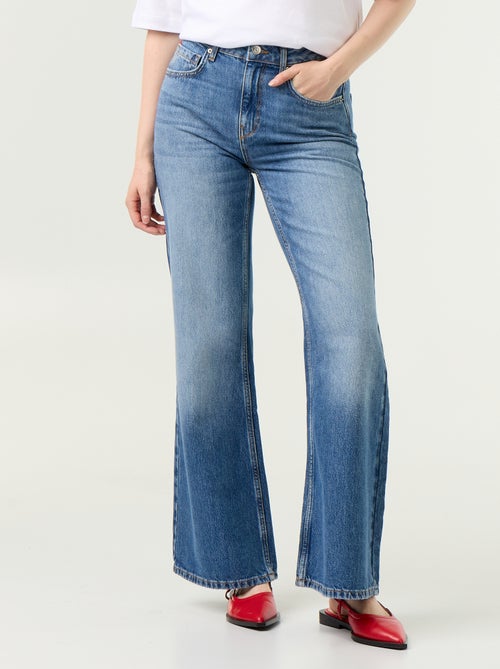 Jeans met hoge taille en flare fit met 'hartjes' borduursels - Kiabi